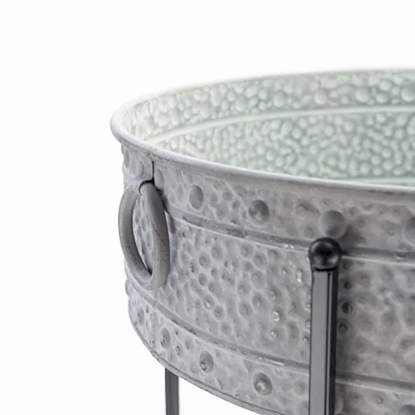 Low planters with stands, antique galvanised - set of 3 - Image 3
