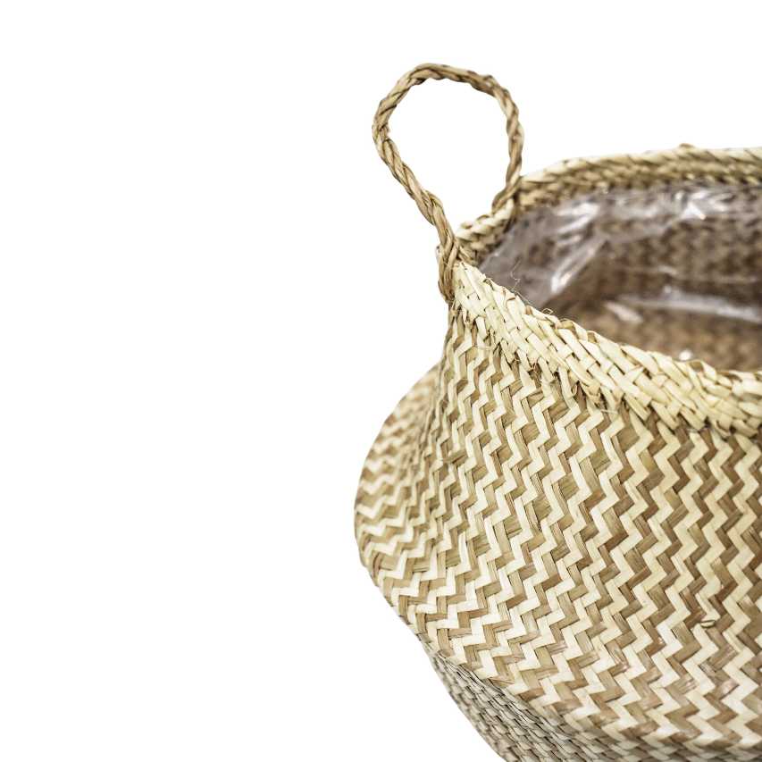 Seagrass chevron lined plant basket - white - Image 2