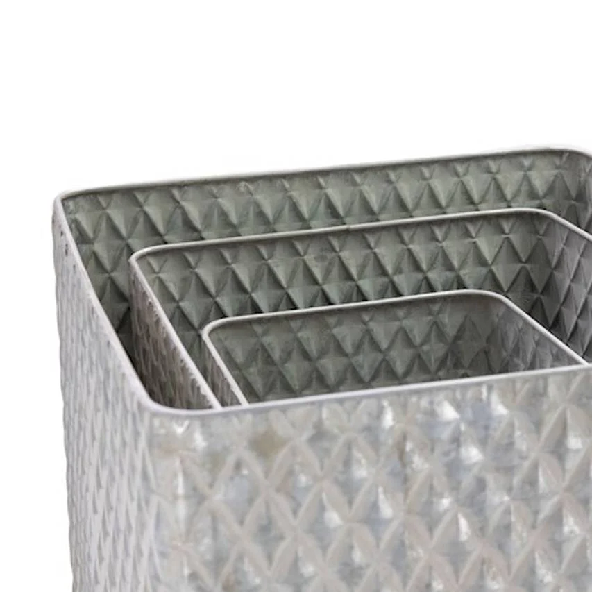 Square planters, antique galvanised - set of 3 - Image 2