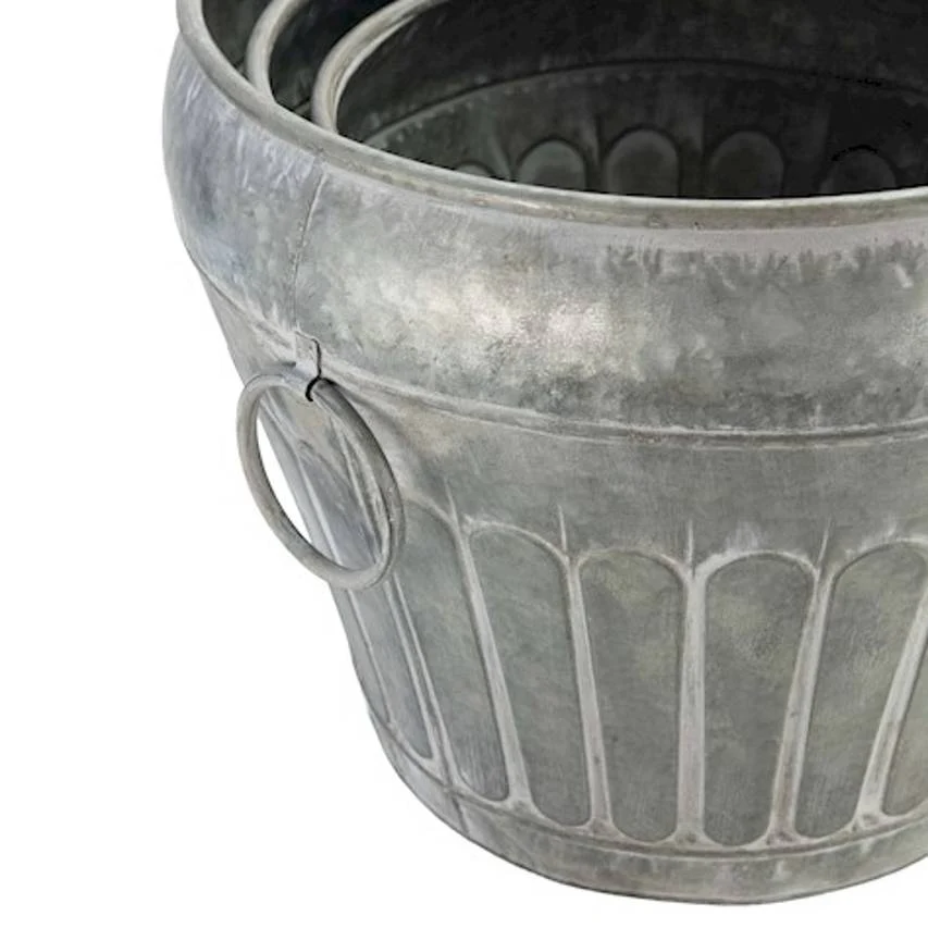 Urn planters, antique galvanised - set of 3 - Image 3