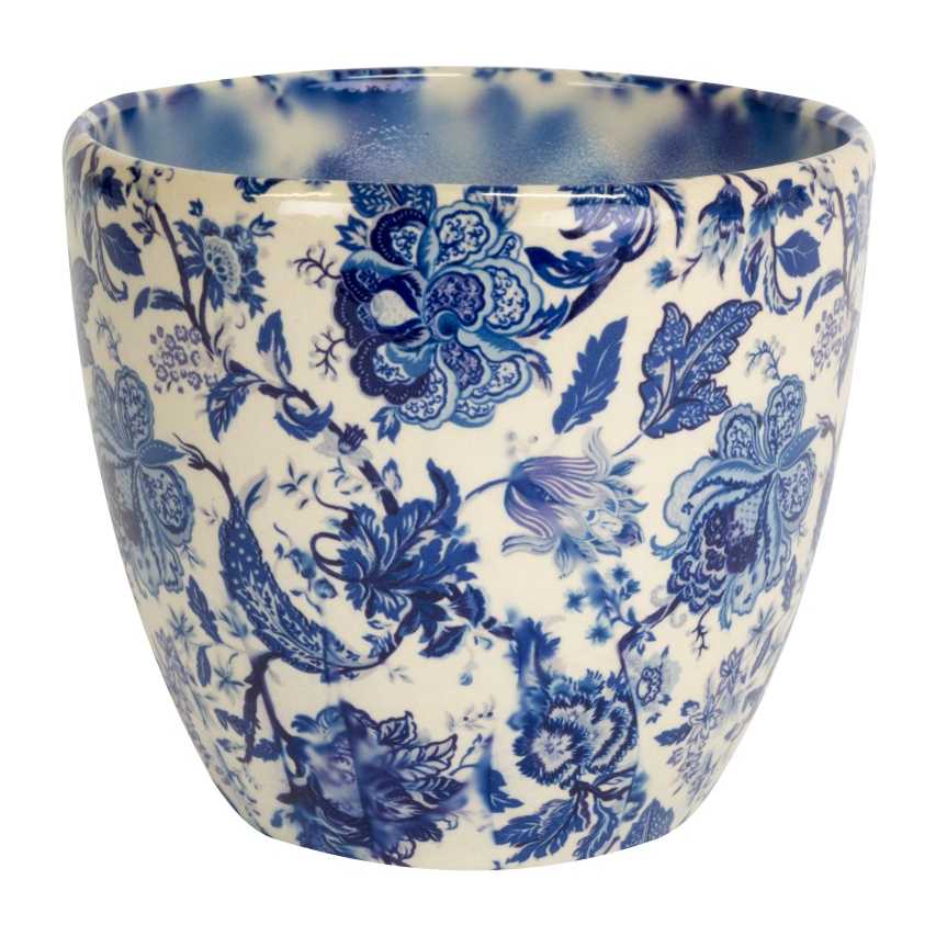 Vintage floral print plant pot - blue